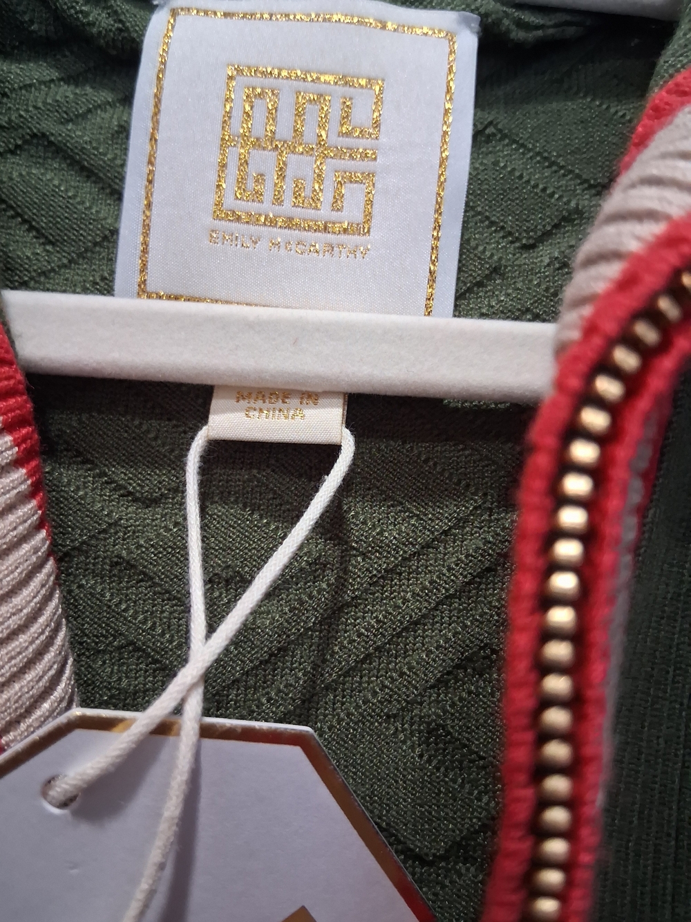 Emily McCarthy Olive SweaterTop with Red Trim